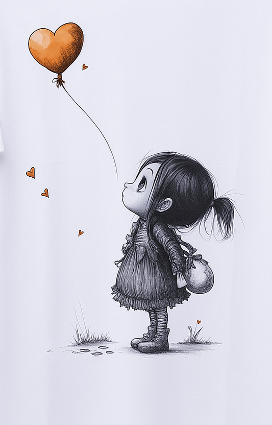 Women’s Heart Balloon Girl Graphic Cotton T-Shirt