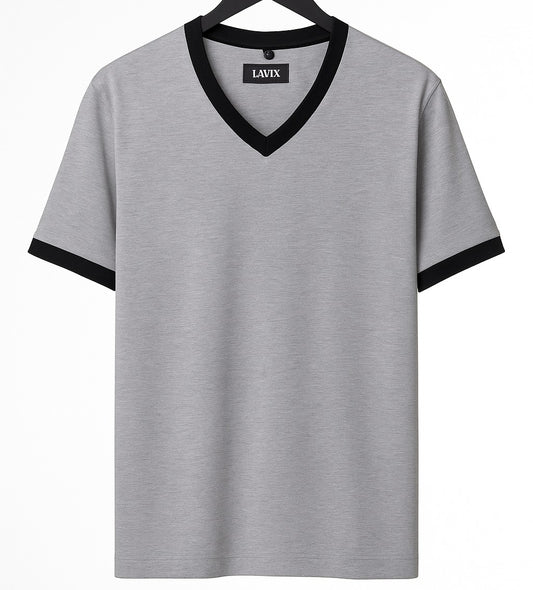 Women’s Grey V-Neck Contrast Cotton oversized T-Shirt