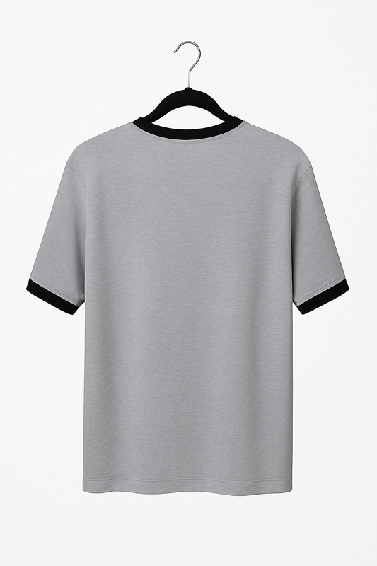 Women’s Grey V-Neck Contrast Cotton oversized T-Shirt