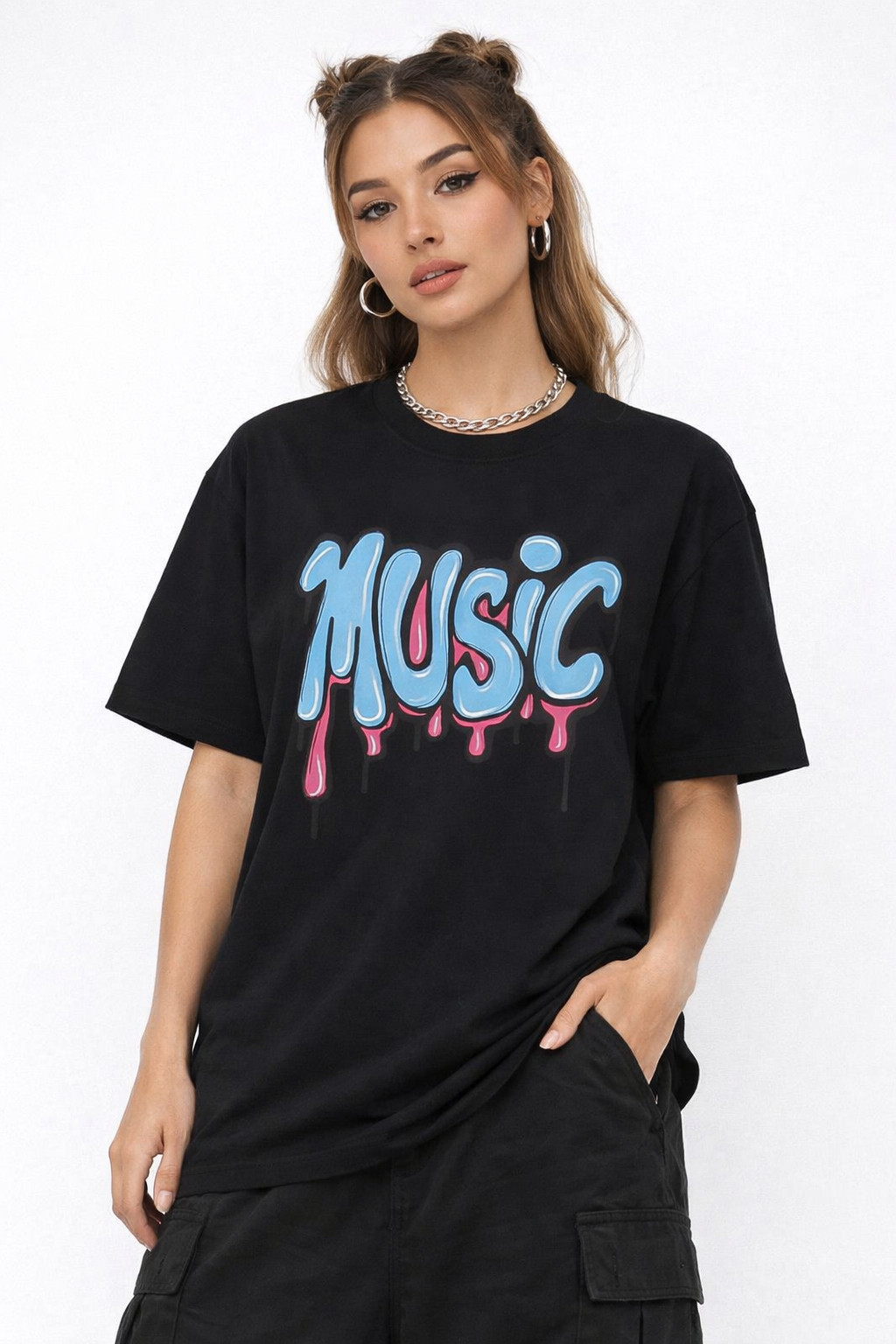 women Music Drip Oversized Tee