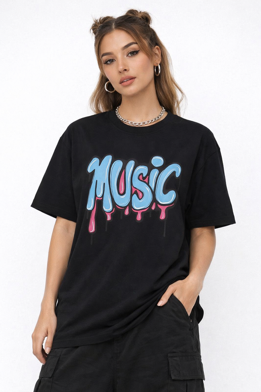 women Music Drip Oversized Tee