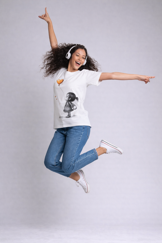 Women’s Heart Balloon Girl Graphic Cotton T-Shirt